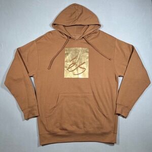 es Skateboarding Hoodie Mens Large Brown Gold Pullover Hoodie Skater Sweatshirt